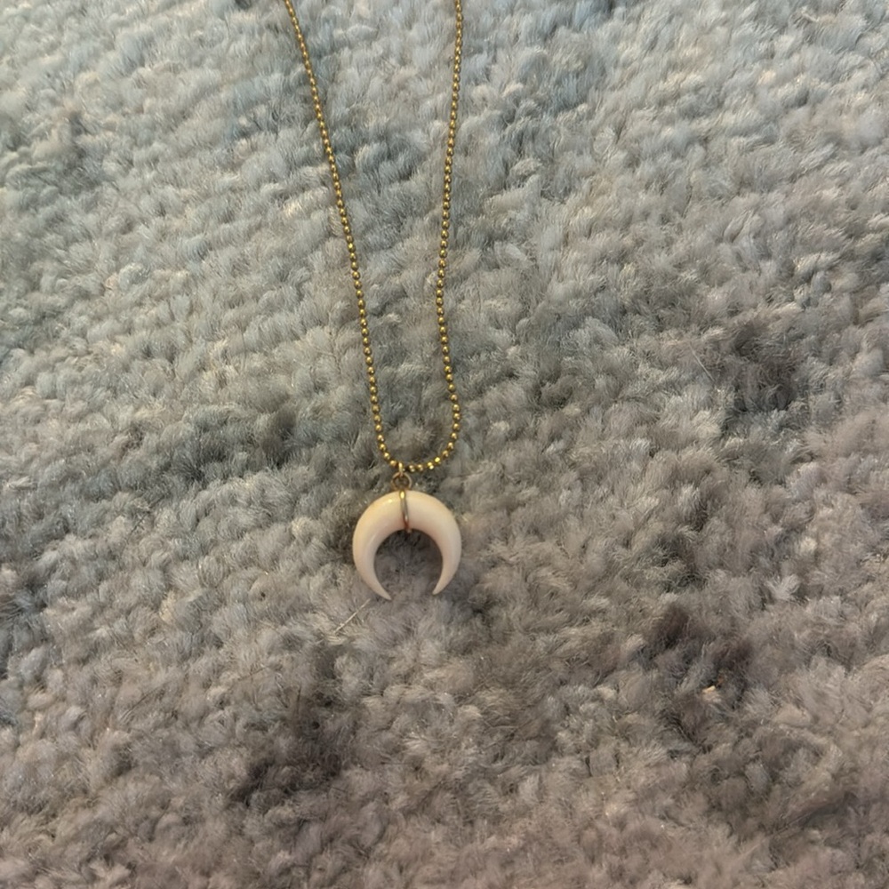 Gold and White Crescent Necklace - Picture 2 of 4